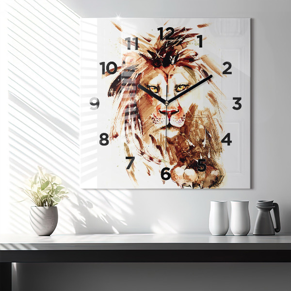 Square wall clock Illustration of a brown lion