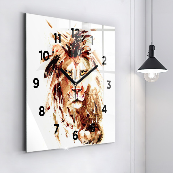 Square wall clock Illustration of a brown lion