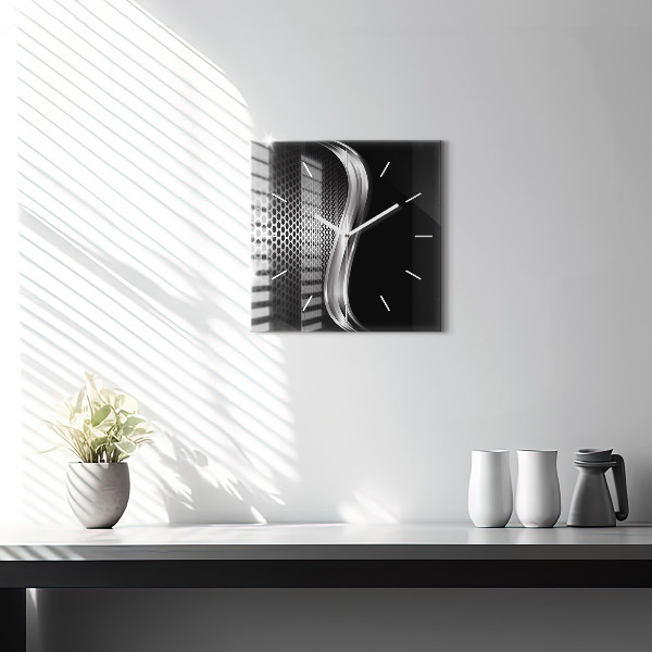 Square wall clock Black metal abstraction