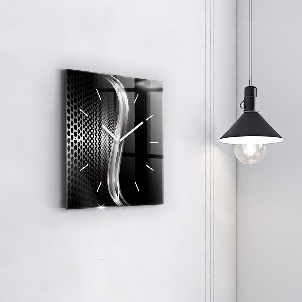 Square wall clock Black metal abstraction