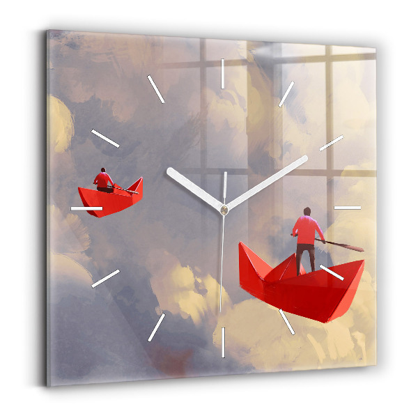 Square wall clock Paper ships