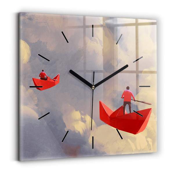 Square wall clock Paper ships
