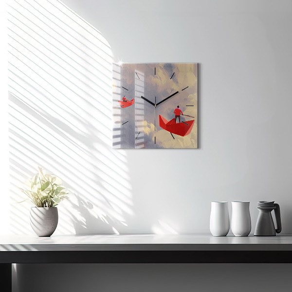 Square wall clock Paper ships