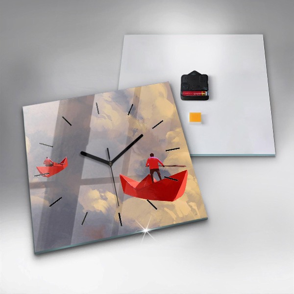 Square wall clock Paper ships