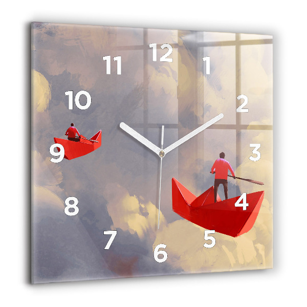 Square wall clock Paper ships