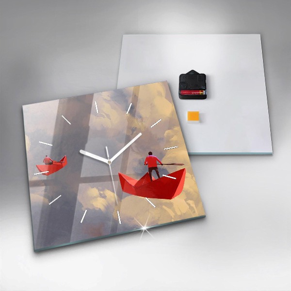 Square wall clock Paper ships