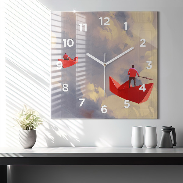 Square wall clock Paper ships