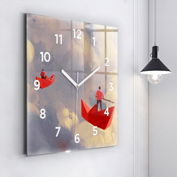Square wall clock Paper ships