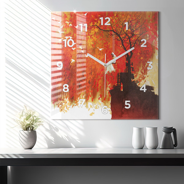 Square wall clock Bride in autumn