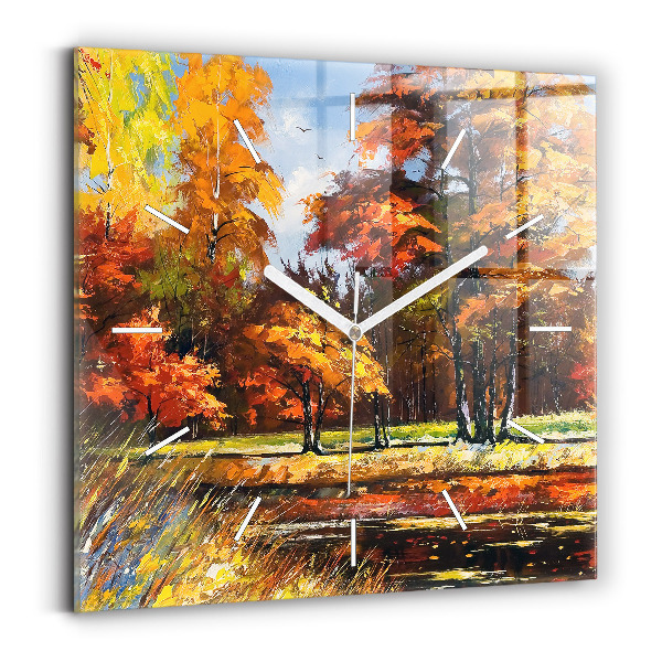Square wall clock Autumn landscape with a river