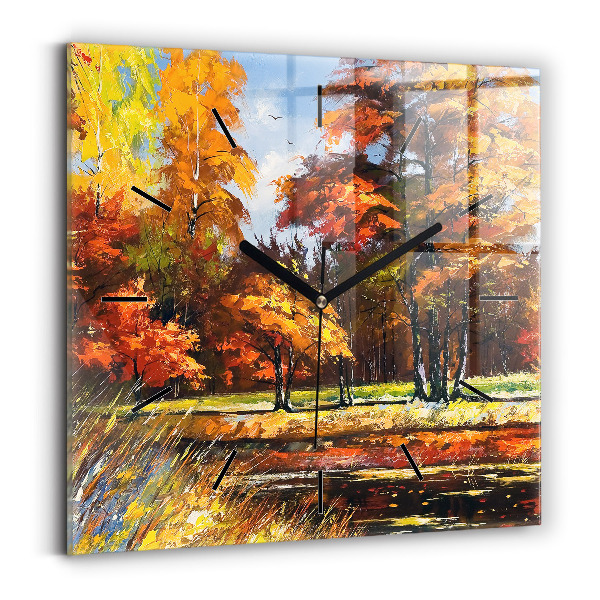 Square wall clock Autumn landscape with a river