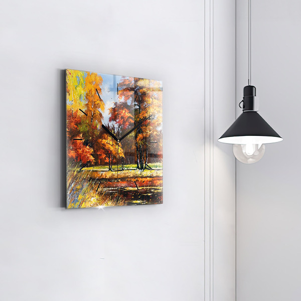 Square wall clock Autumn landscape with a river