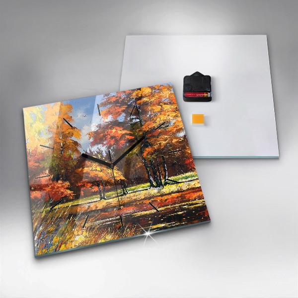 Square wall clock Autumn landscape with a river