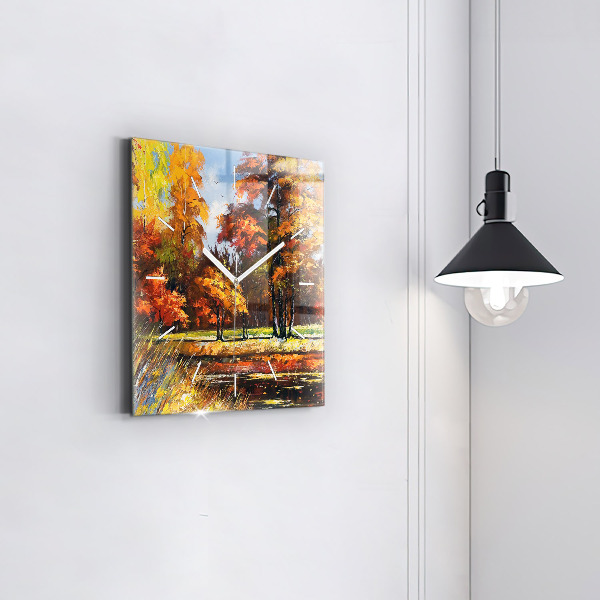 Square wall clock Autumn landscape with a river