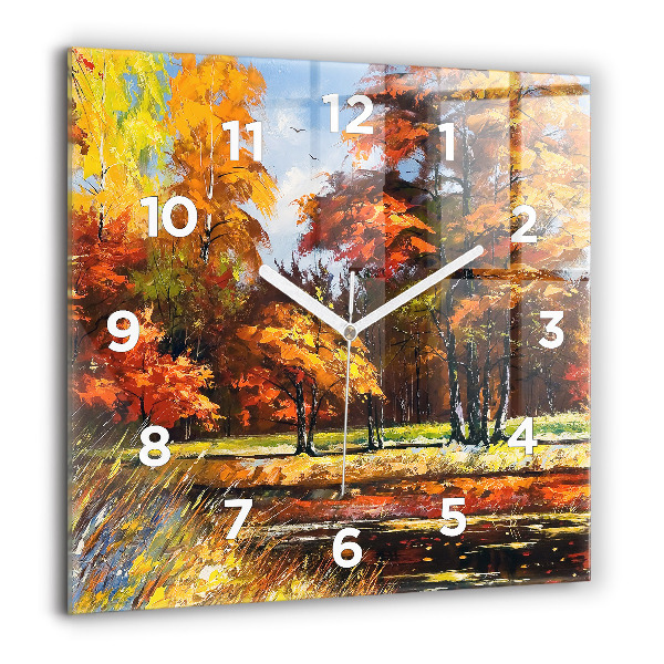 Square wall clock Autumn landscape with a river
