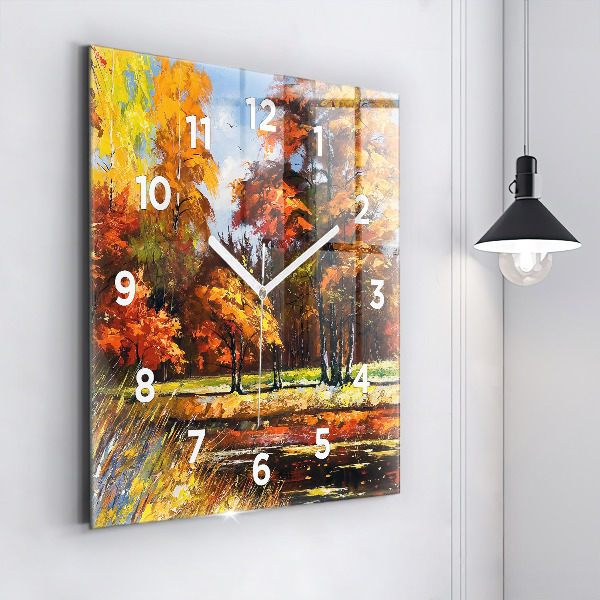 Square wall clock Autumn landscape with a river