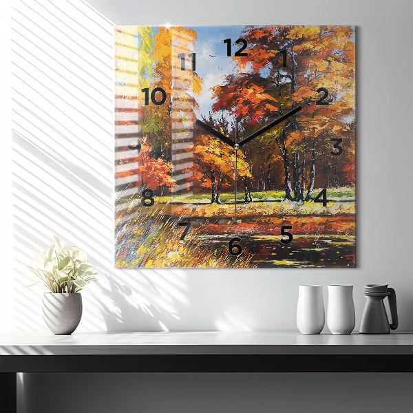 Square wall clock Autumn landscape with a river
