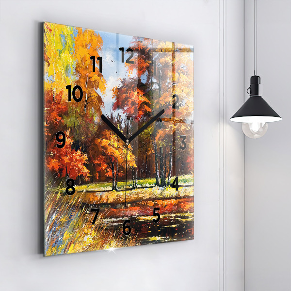 Square wall clock Autumn landscape with a river