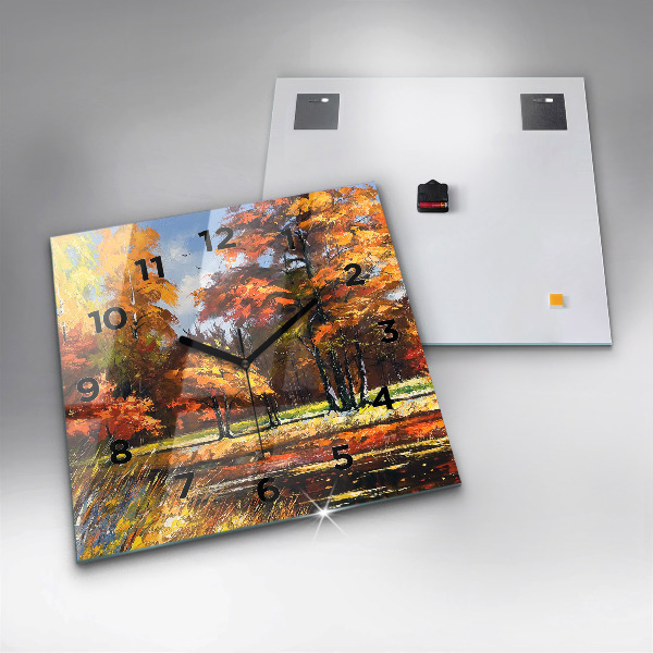 Square wall clock Autumn landscape with a river