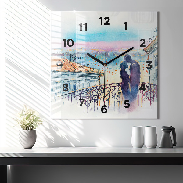 Square wall clock People in watercolor
