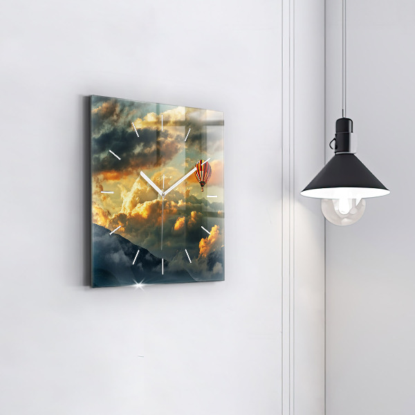 Square wall clock Balloon flight in the clouds