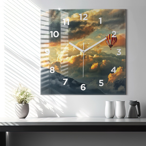 Square wall clock Balloon flight in the clouds