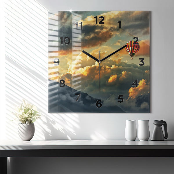 Square wall clock Balloon flight in the clouds