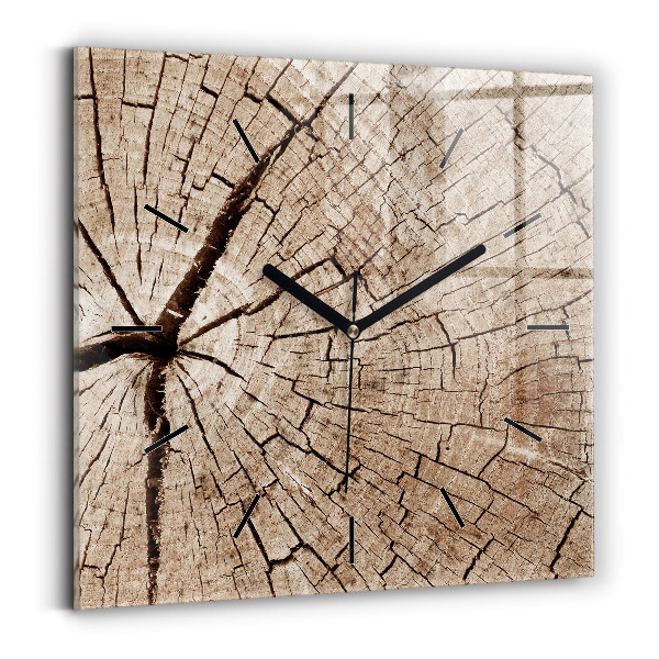 Square wall clock Old wood stump