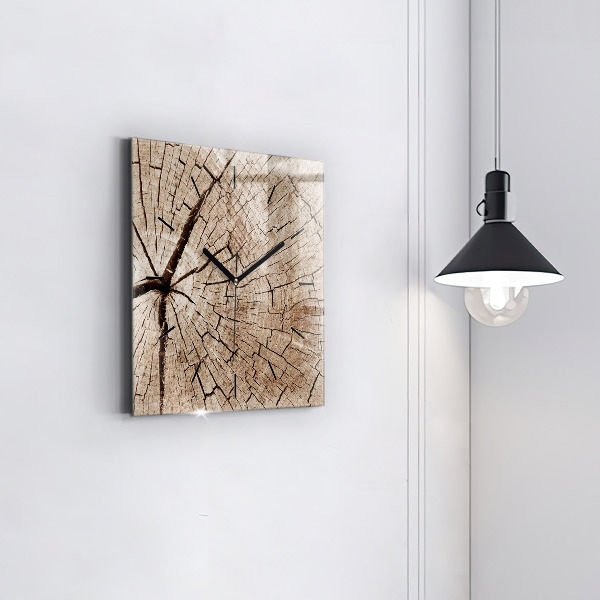 Square wall clock Old wood stump