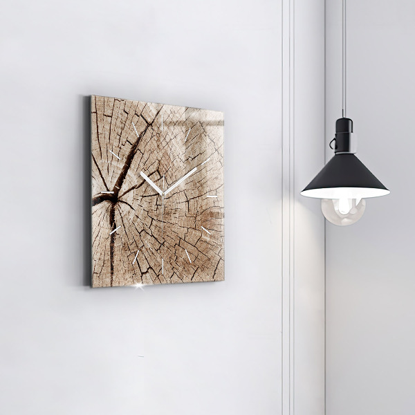 Square wall clock Old wood stump