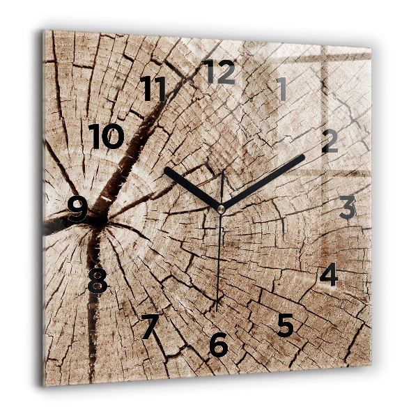 Square wall clock Old wood stump