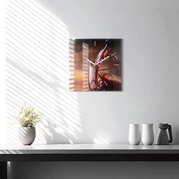 Square wall clock A glass of red wine