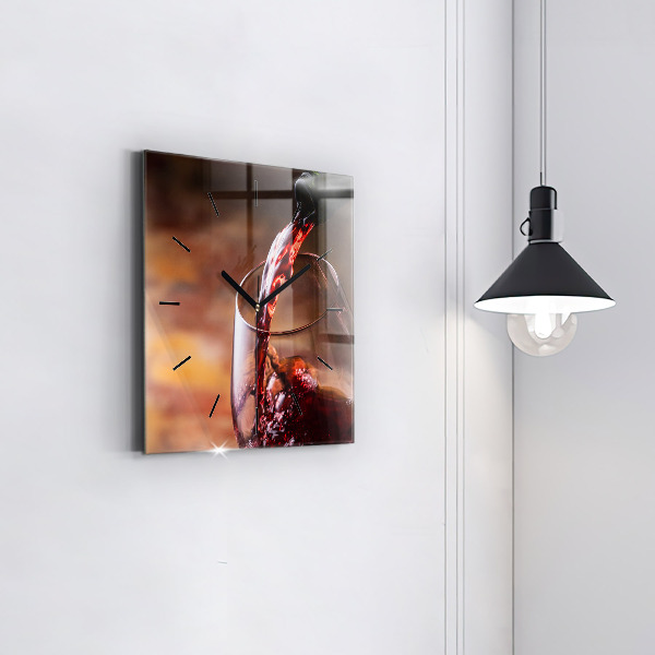 Square wall clock A glass of red wine