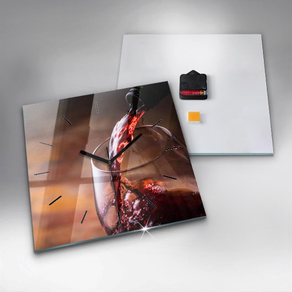 Square wall clock A glass of red wine