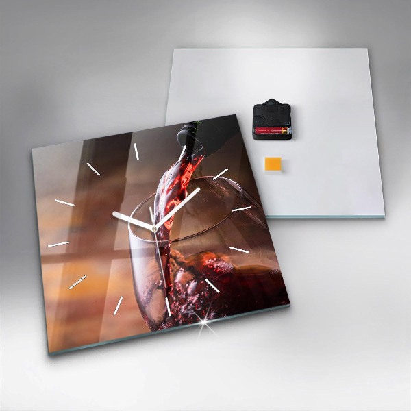 Square wall clock A glass of red wine