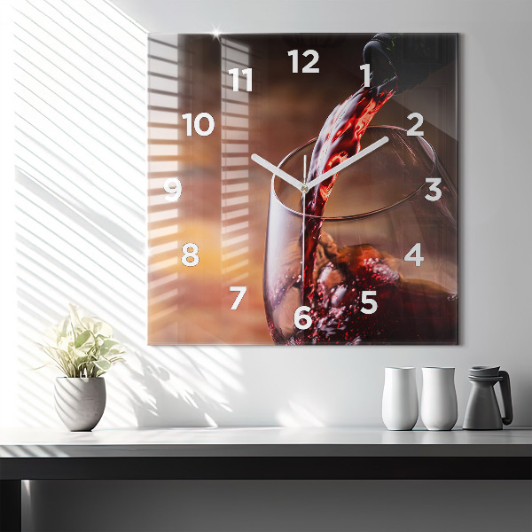 Square wall clock A glass of red wine