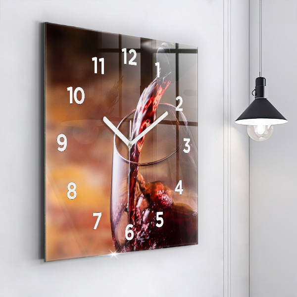 Square wall clock A glass of red wine