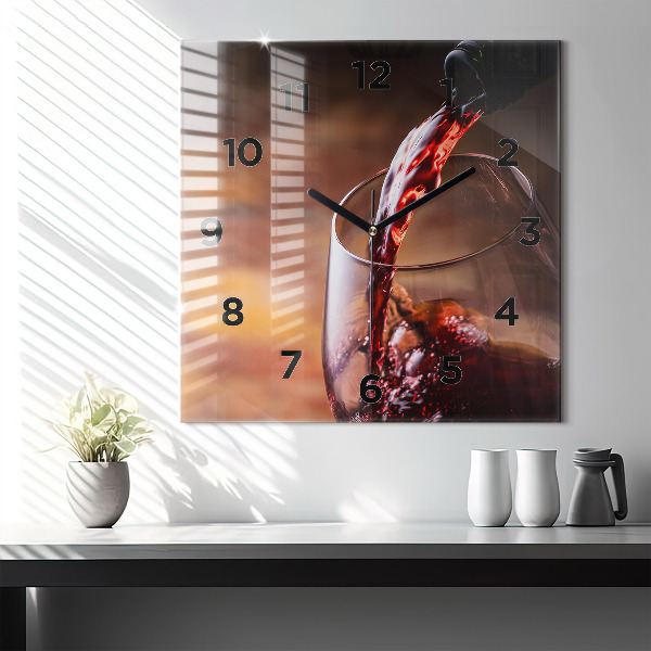 Square wall clock A glass of red wine
