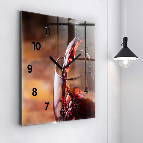 Square wall clock A glass of red wine
