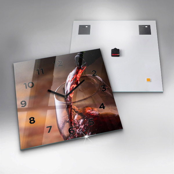 Square wall clock A glass of red wine