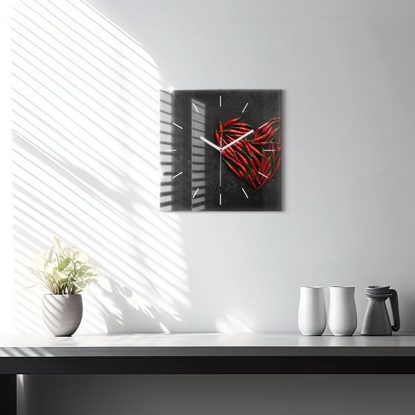 Square wall clock Heart of peppers
