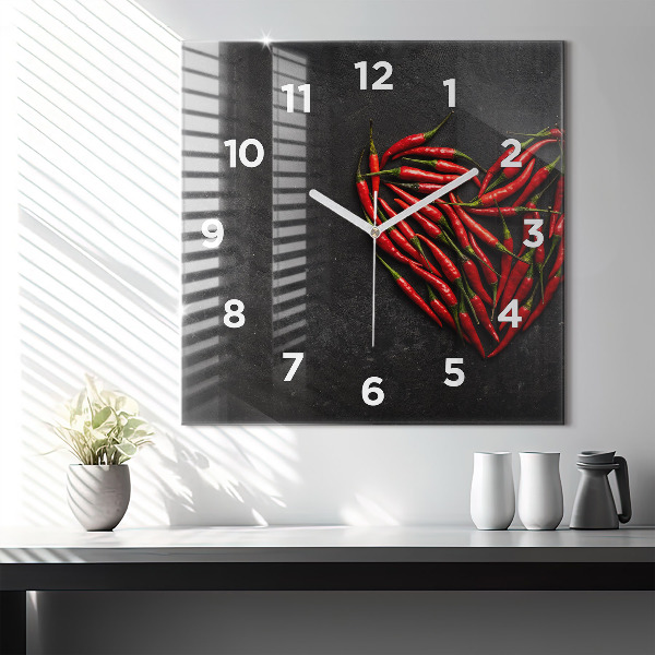 Square wall clock Heart of peppers