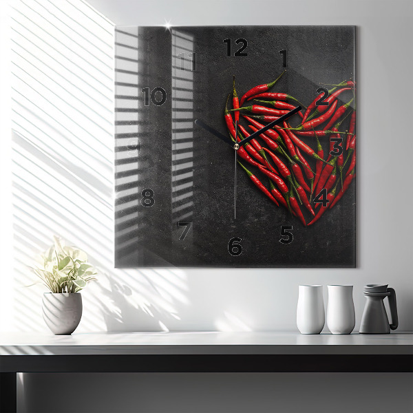 Square wall clock Heart of peppers