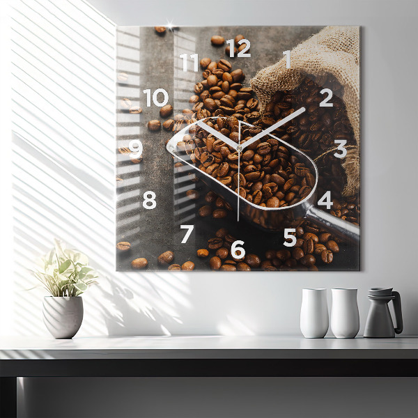 Square wall clock A bag of coffee beans