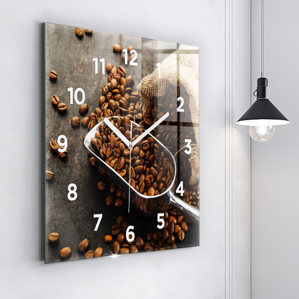 Square wall clock A bag of coffee beans
