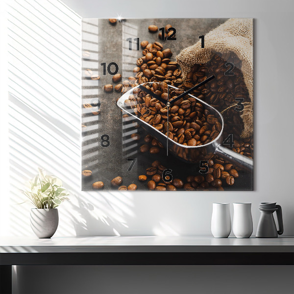 Square wall clock A bag of coffee beans