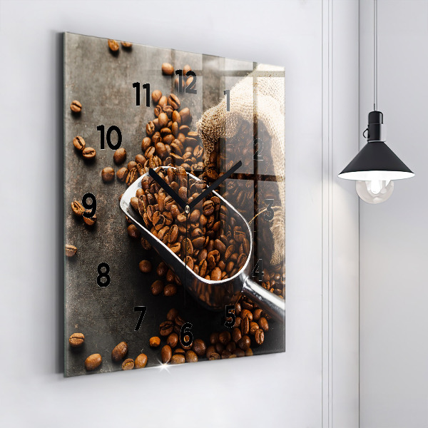 Square wall clock A bag of coffee beans