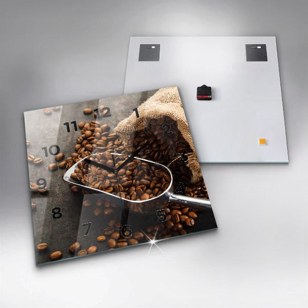 Square wall clock A bag of coffee beans