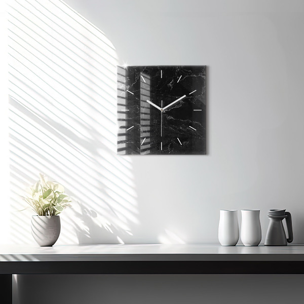 Square wall clock Black marble