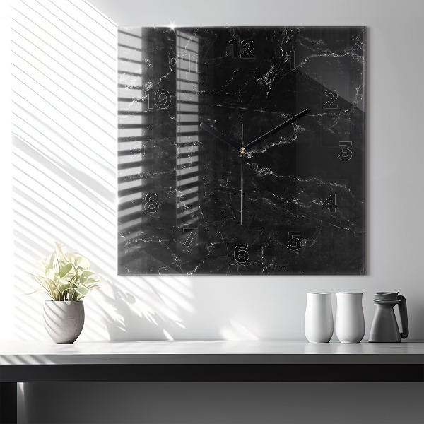 Square wall clock Black marble